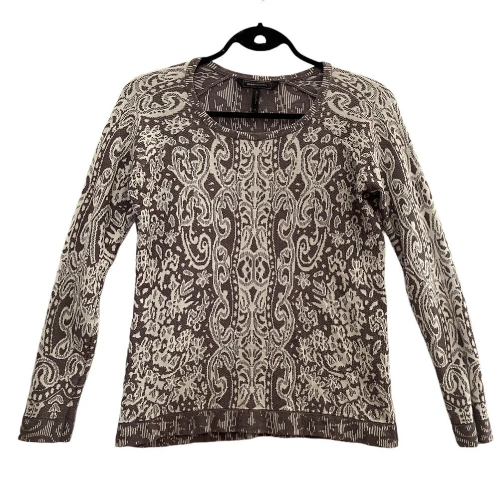 BCBGMaxAzria Silk Rayon Paisley Crew Neck Sweater Top Women's XS